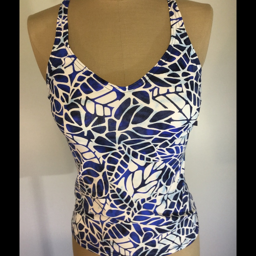 Blues/Blk/White Tankini Swimsuit - Picture 3 of 5